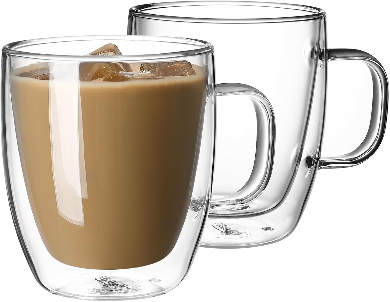 Double Wall Glass Coffee Mugs - 12.5 oz Insulated Clear Coffee Mugs Set of 2